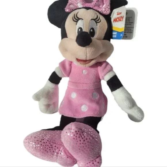 Minnie Mouse DISNEY 10" Plush Stuffed Animal Pink Polka Dot Bling - Picture 1 of 9